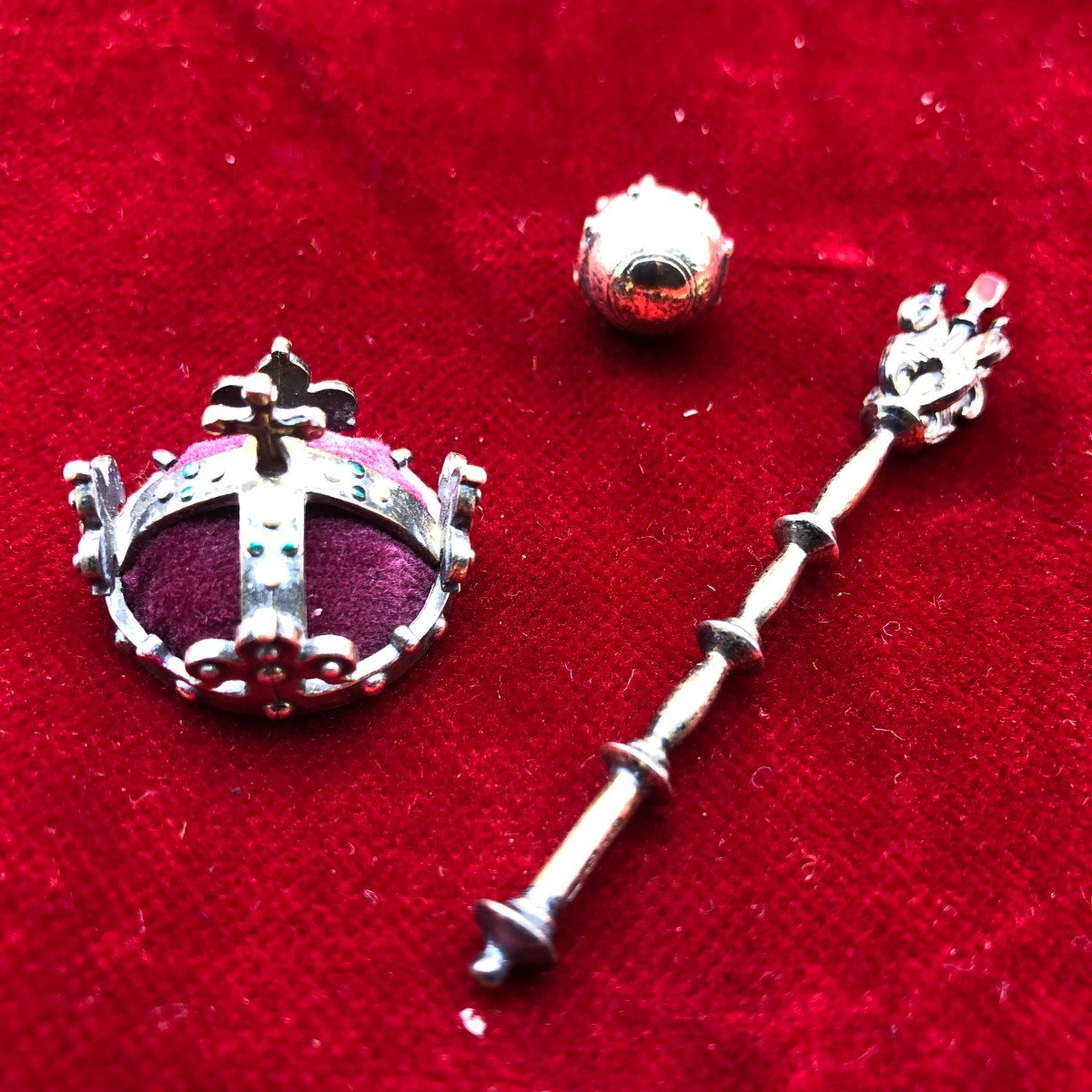 Miniature Royal And Imperial Insignia Of The Holy German Empire, Scepter, Crown And Earthly Orb-photo-4