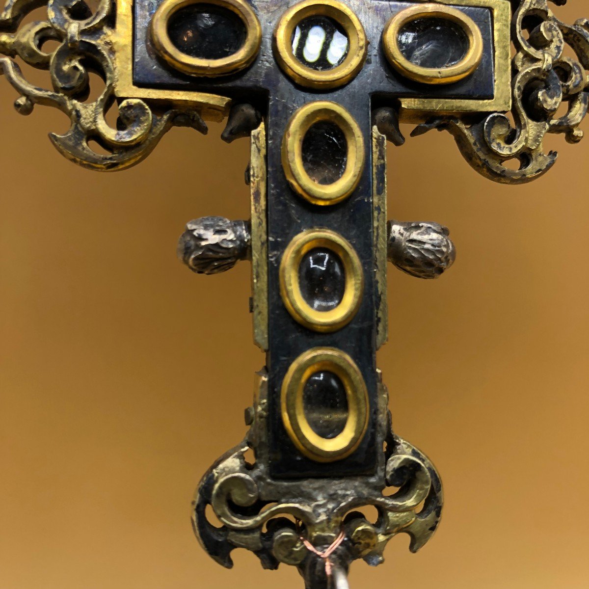 Croix En Argent, Bois ébonisé Et Bronze Doré Avec Sa Base-photo-2