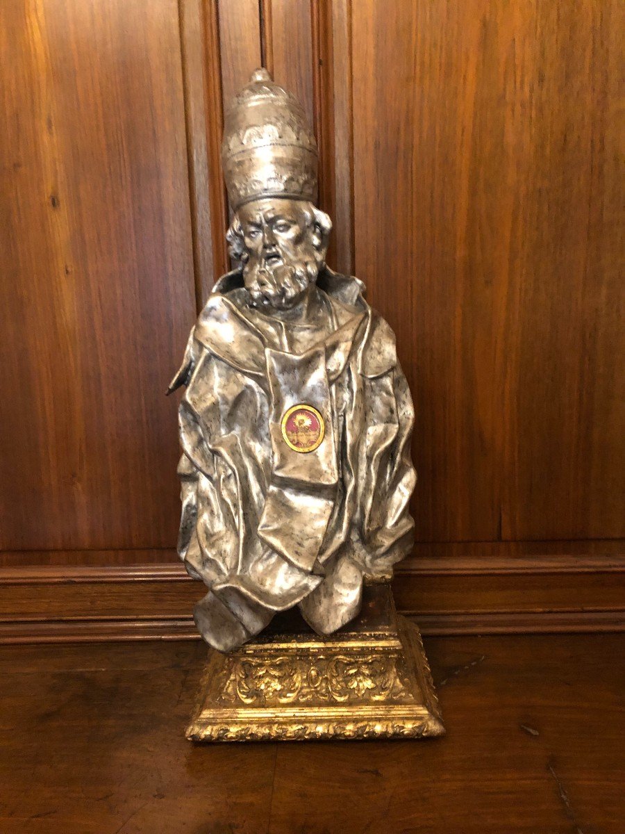 Silvered Roman Cardboard Reliquary With St. Peter's Leaf - 19th Century