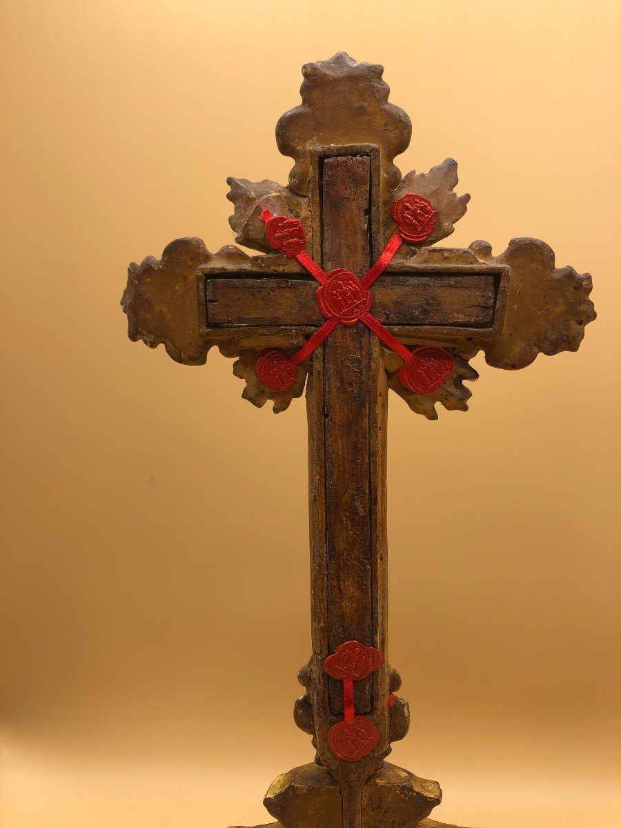 Golden Wooden Cross With 6 Rel. + Holy Cross Of Our Lady Of Jesus ​​christ-photo-5