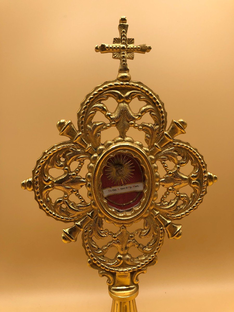 Gothic Style Reliquary Late 19th Century Early 20th Of St. Sisto II Second Pope And Martyr  -photo-2