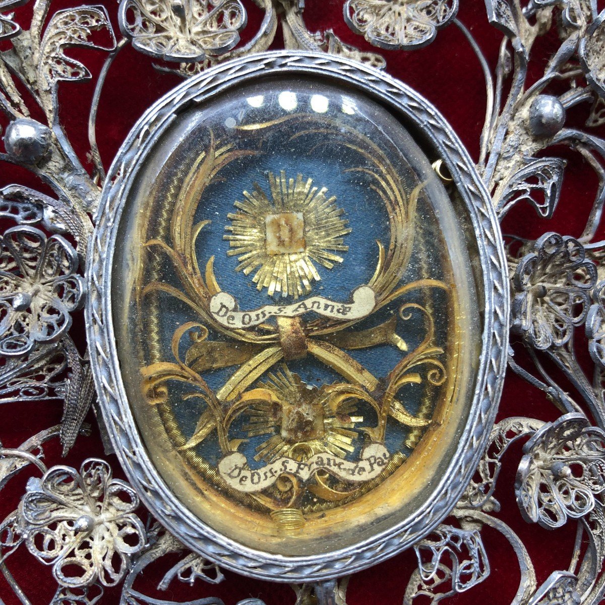 Silver Filigree Reliquary Of St. Anne Mother Of The Madonna And St. Francis Of Paola  ​​​​​​​-photo-2