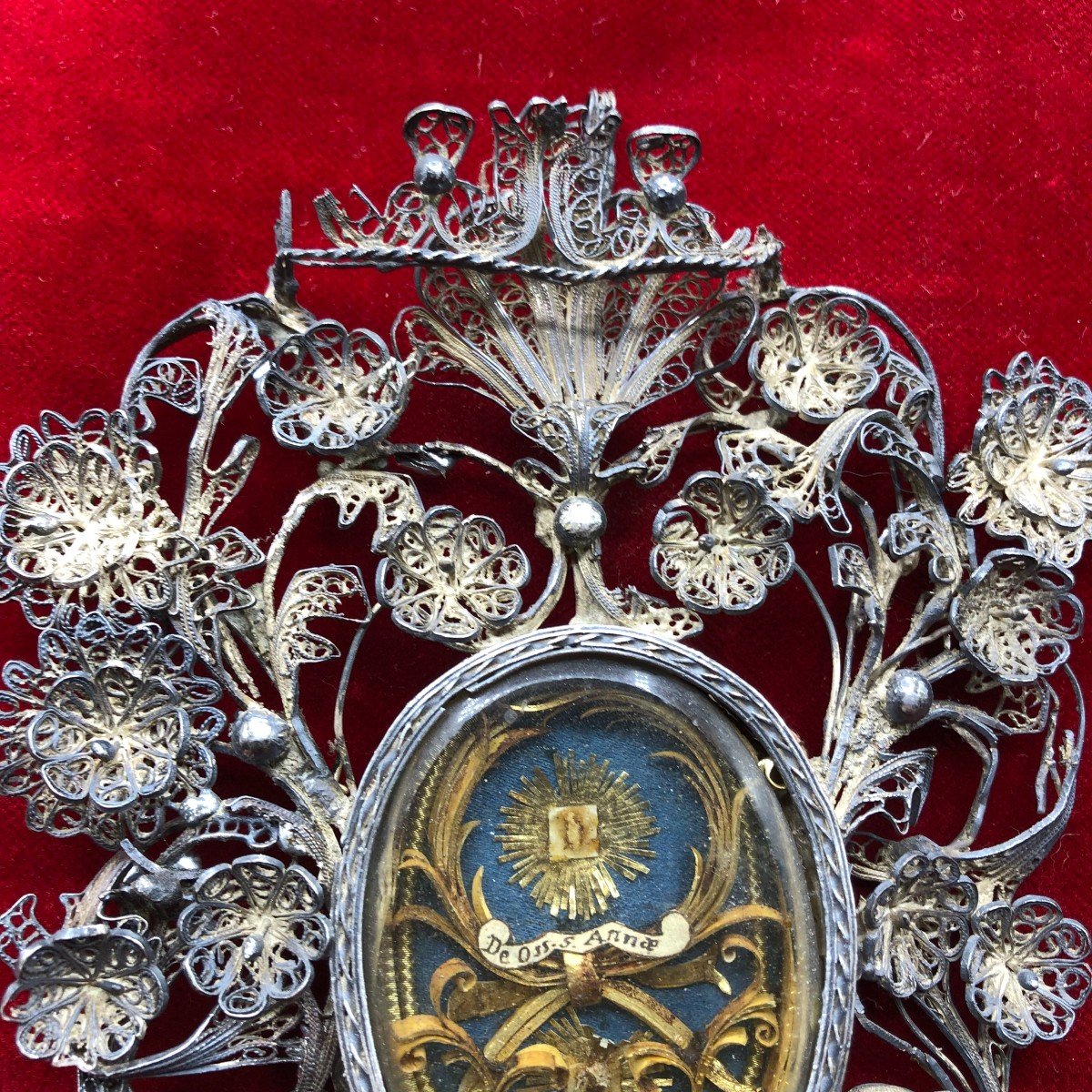 Silver Filigree Reliquary Of St. Anne Mother Of The Madonna And St. Francis Of Paola  ​​​​​​​-photo-3