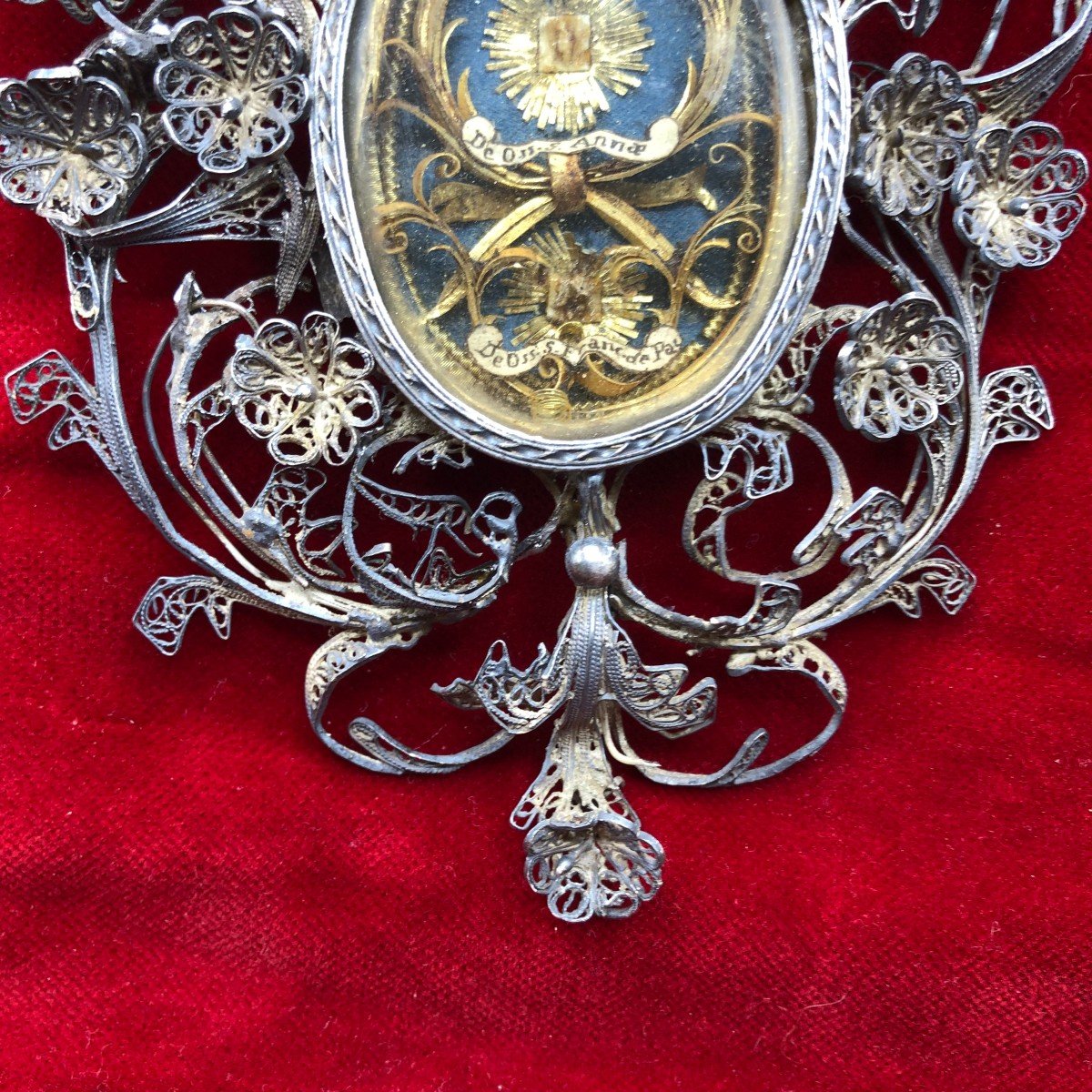 Silver Filigree Reliquary Of St. Anne Mother Of The Madonna And St. Francis Of Paola  ​​​​​​​-photo-4