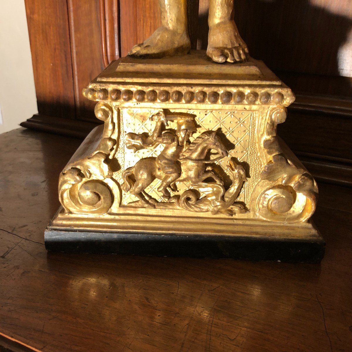 Large Reliquary In Carved And Gilded Wood Containing An Important Relic Of St. George The Mar.-photo-2