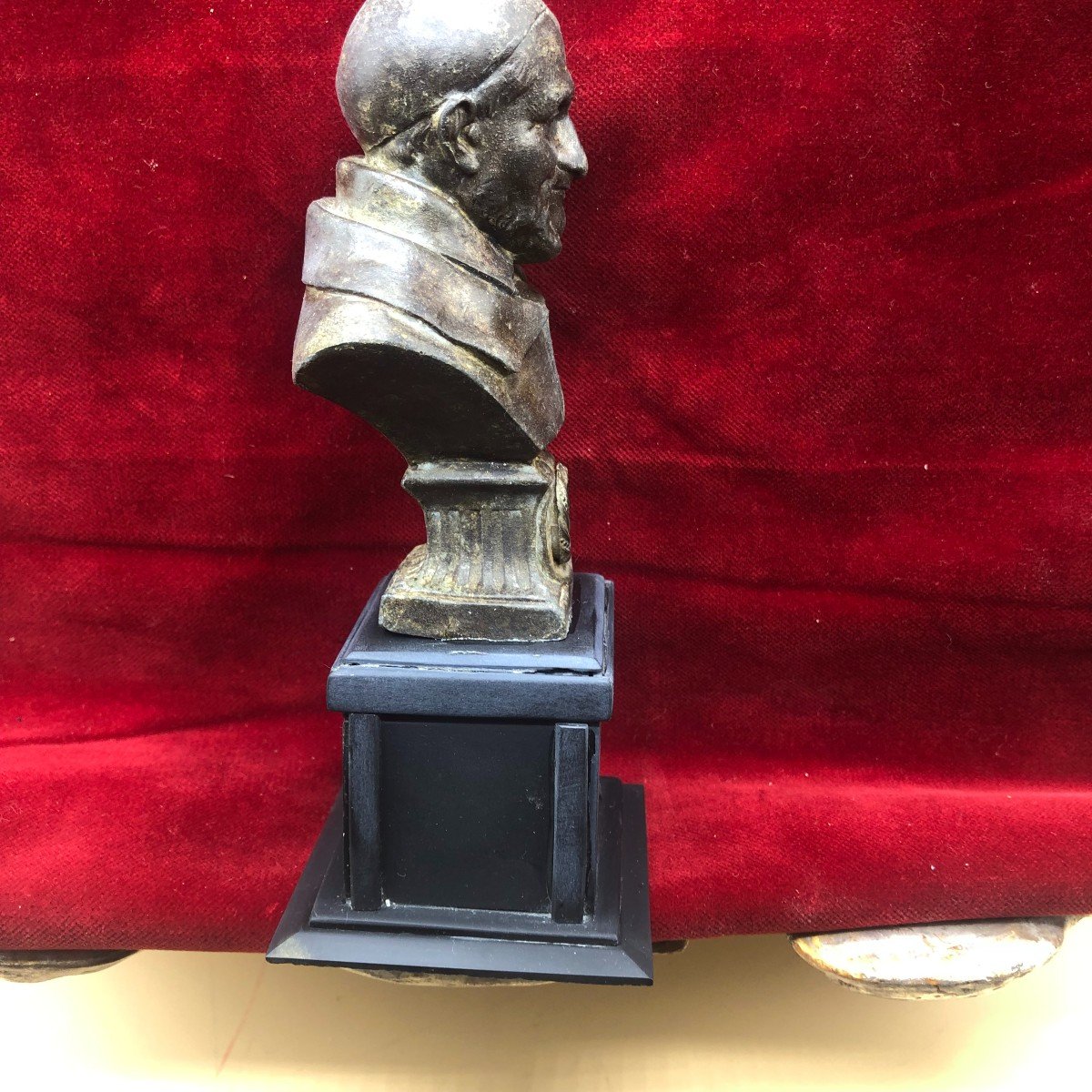 Bronze Reliquary Bust On Slate Base Of St. Vincent De Paul-photo-3