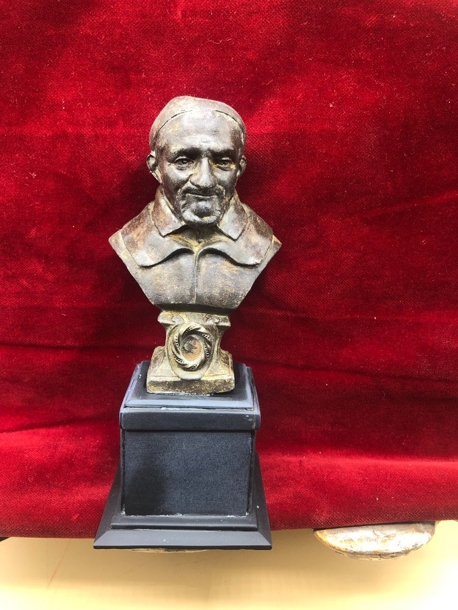 Bronze Reliquary Bust On Slate Base Of St. Vincent De Paul