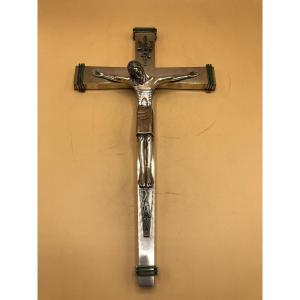 Crucifix In Silver And Enamel Work From The First Half Of The 20th Century 