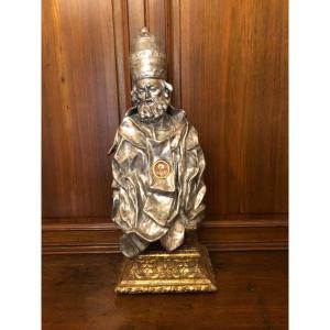 Silvered Roman Cardboard Reliquary With St. Peter's Leaf - 19th Century