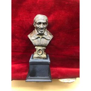 Bronze Reliquary Bust On Slate Base Of St. Vincent De Paul