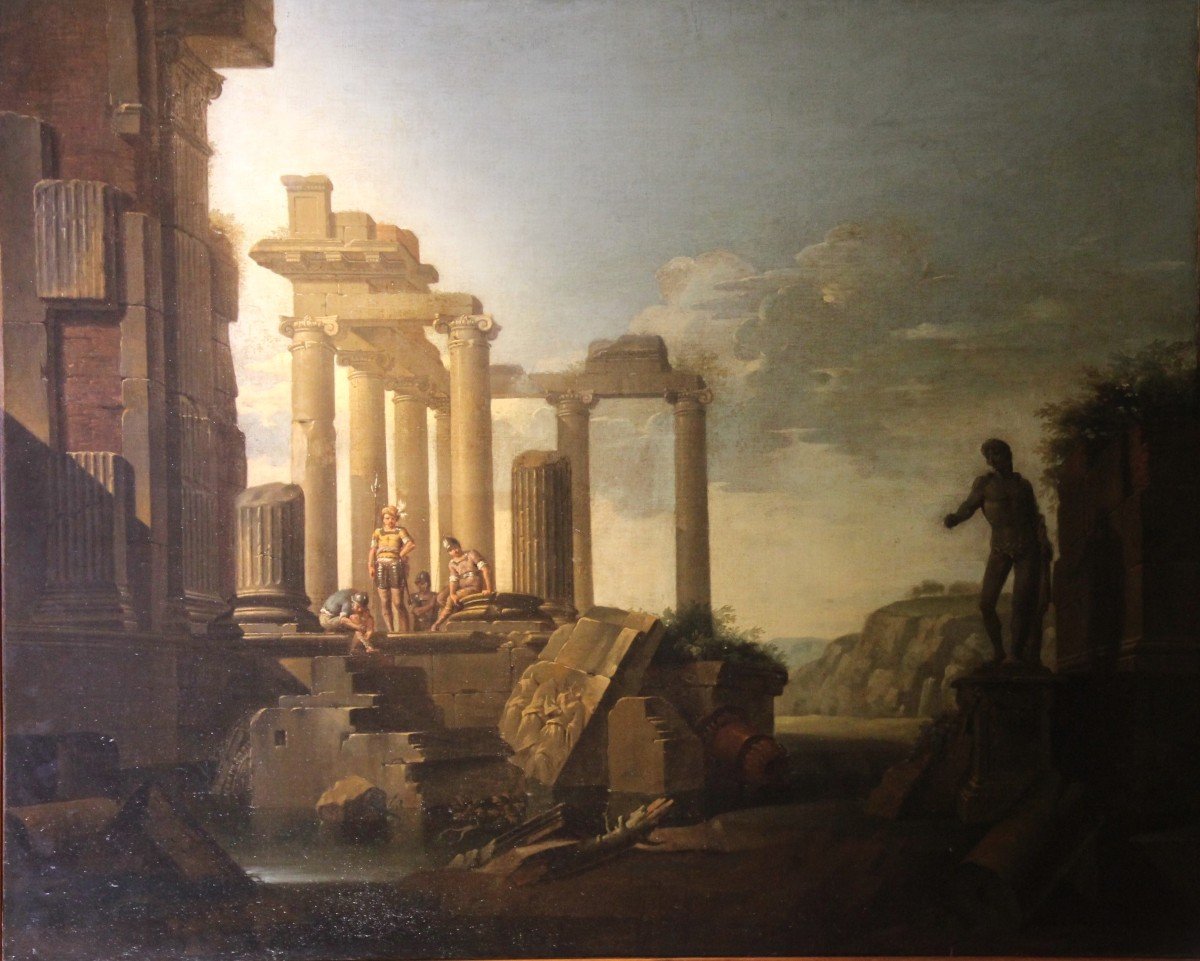 'ruins' Pair Of Oil On Canvas Paintings, G. P. Pannini Amb.-photo-2