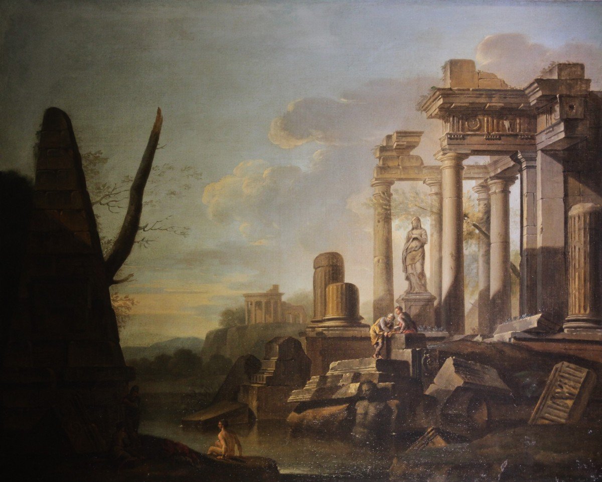 'ruins' Pair Of Oil On Canvas Paintings, G. P. Pannini Amb.-photo-3