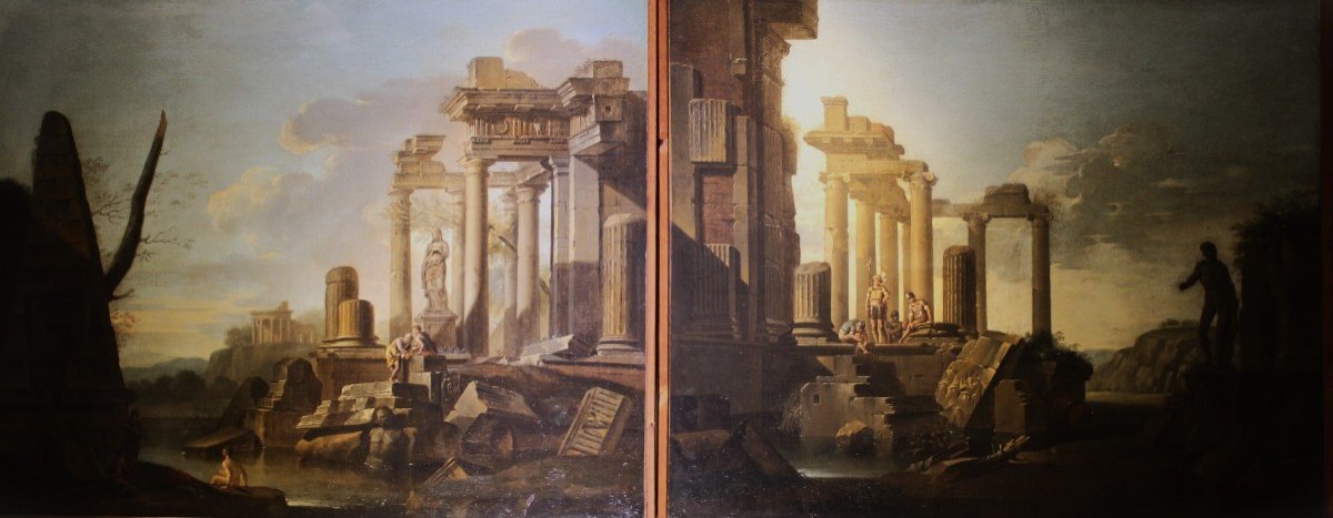 'ruins' Pair Of Oil On Canvas Paintings, G. P. Pannini Amb.