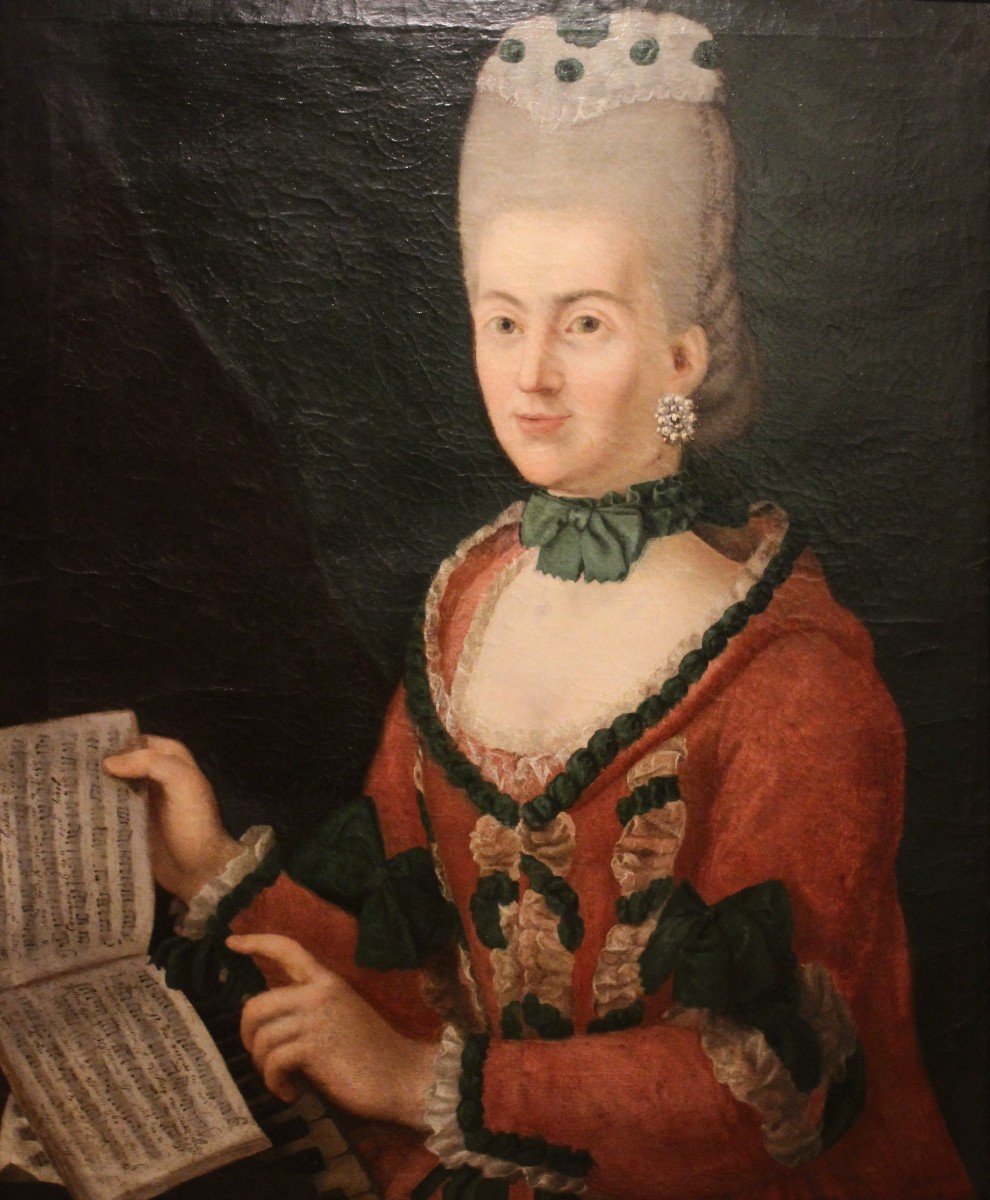 Ortrait Of A Noblewoman At The Piano, Oil On Canvas 18th Century.