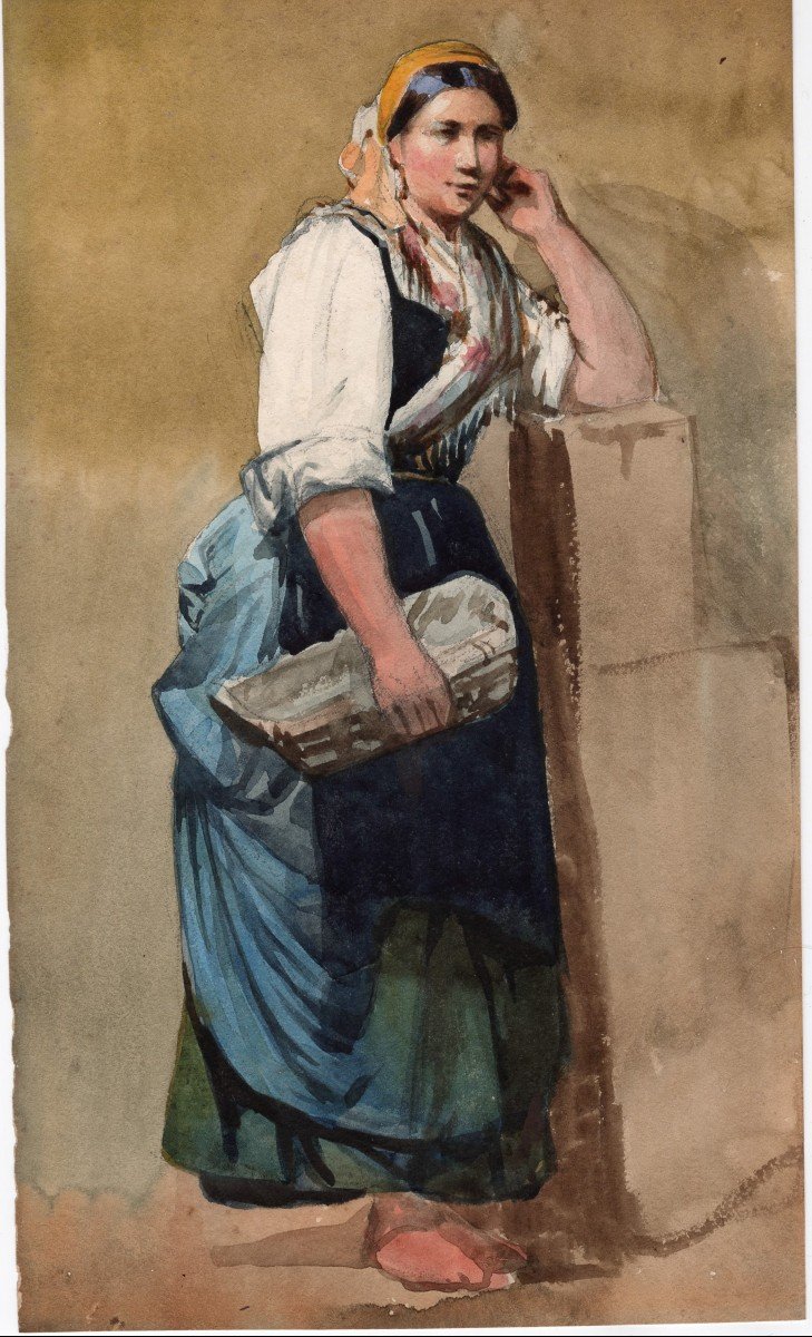 Anonymous Italian Mid-19th Century "girl With Basket".