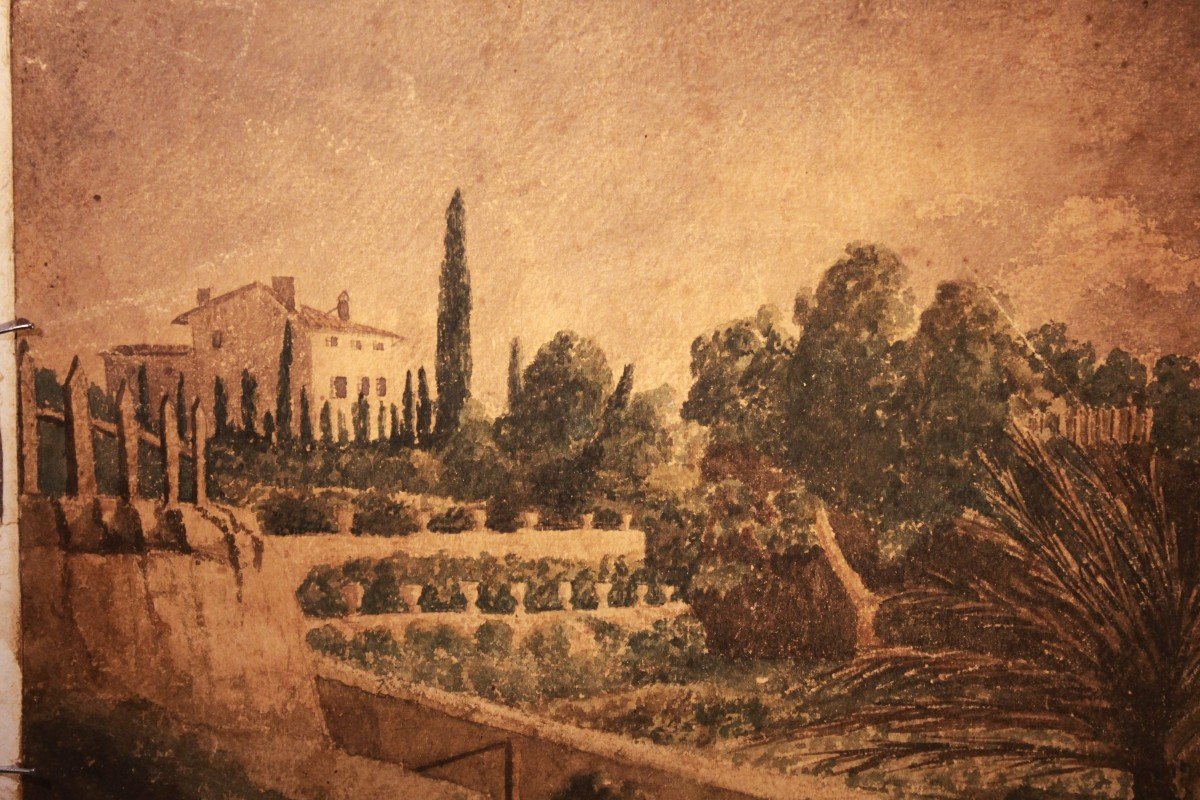 Paysage Alpin Avec Troupeaux, Huile Sur Carton, 19e  (villa Aquarellée Avec Jardin Italien)-photo-3