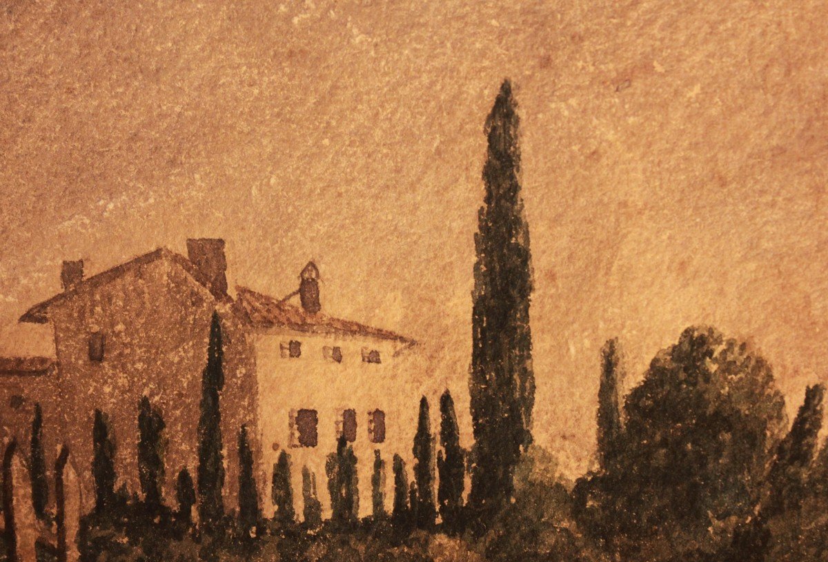 Paysage Alpin Avec Troupeaux, Huile Sur Carton, 19e  (villa Aquarellée Avec Jardin Italien)-photo-4