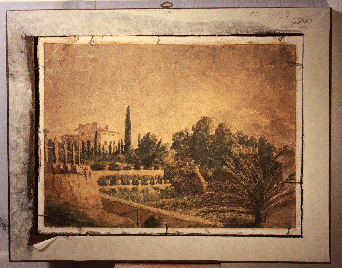 Paysage Alpin Avec Troupeaux, Huile Sur Carton, 19e  (villa Aquarellée Avec Jardin Italien)-photo-6