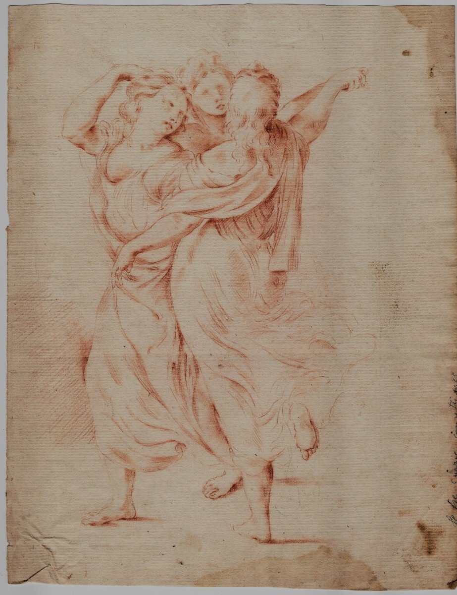 Three Graces | Drawing In Sanguine - Antonio Consetti (modena, 1686 - Modena, 1766) Attributed 