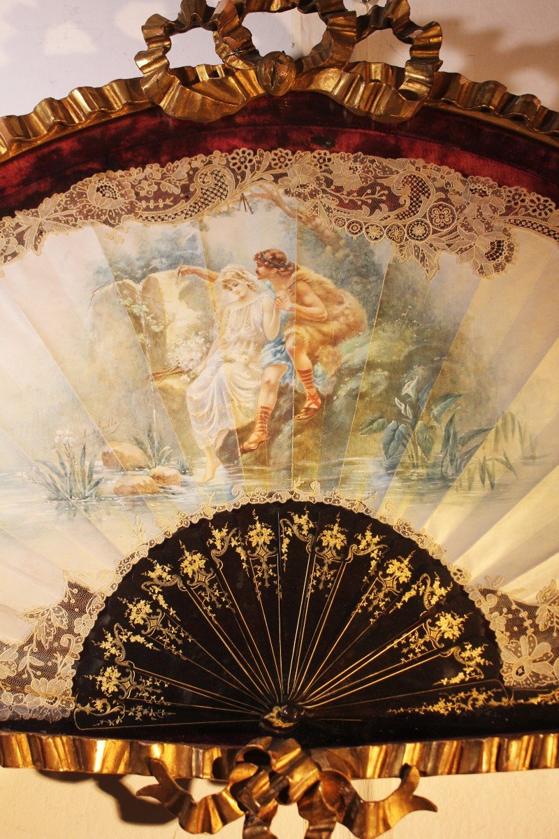 Fine Decorated And Painted Fan.-photo-2