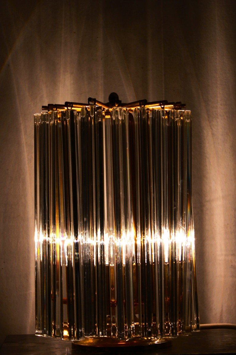 Trihedral' Table Lamp In Glass And Gilded Brass, A Design By Paolo Venini. -photo-2