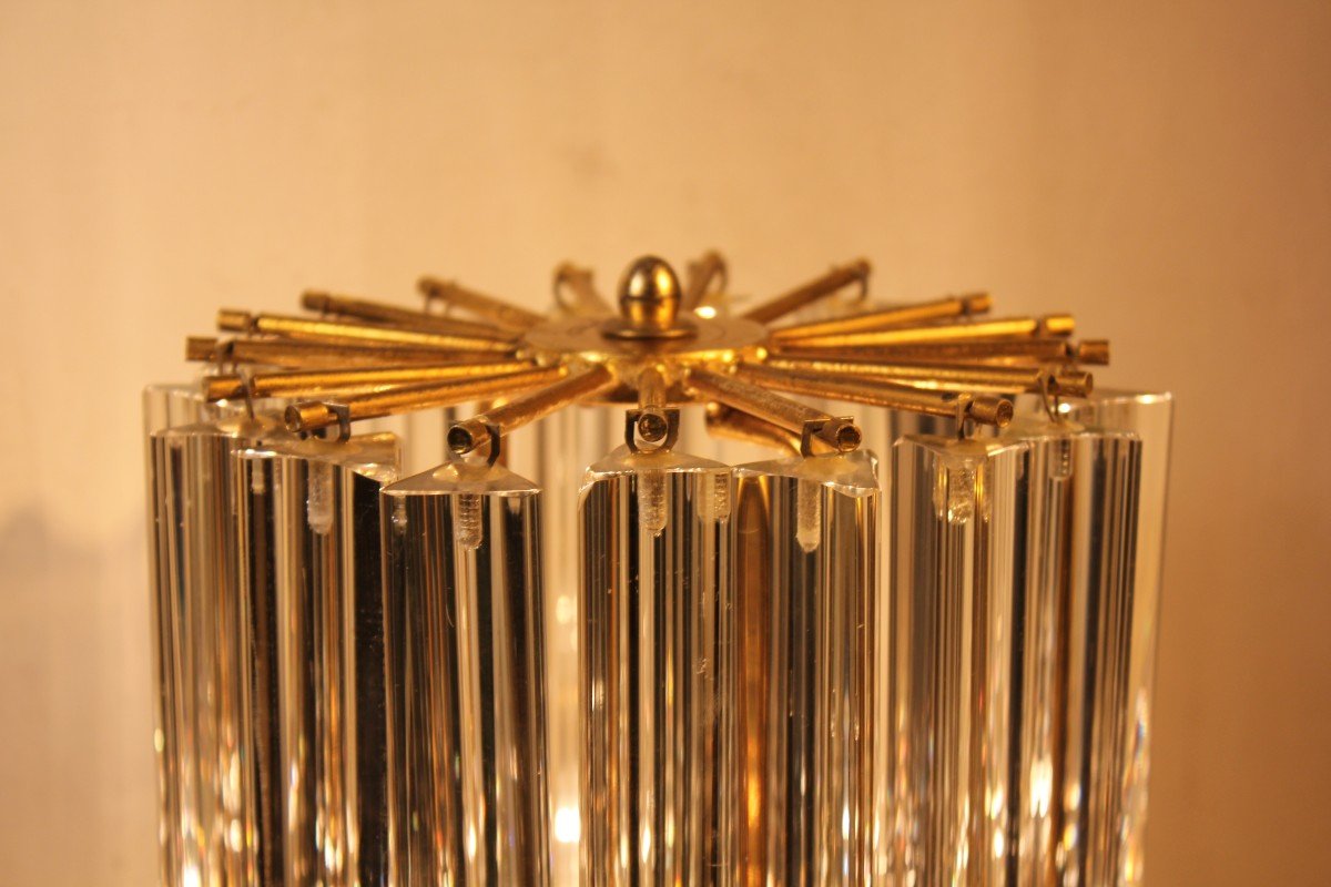 Trihedral' Table Lamp In Glass And Gilded Brass, A Design By Paolo Venini. -photo-3