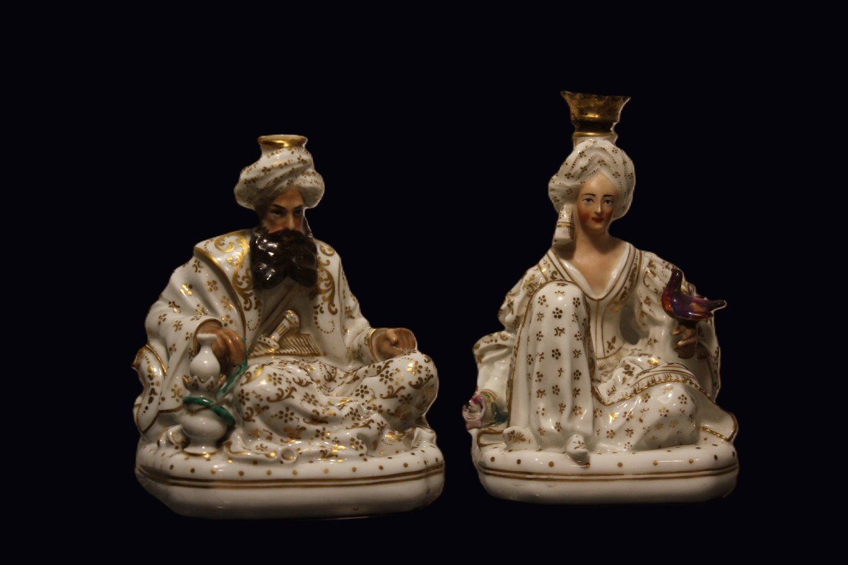  Jacob Petit - Vieux Paris 19ème Siècle Paire De Figurines En Porcelaine "sultan Et Sultane" 