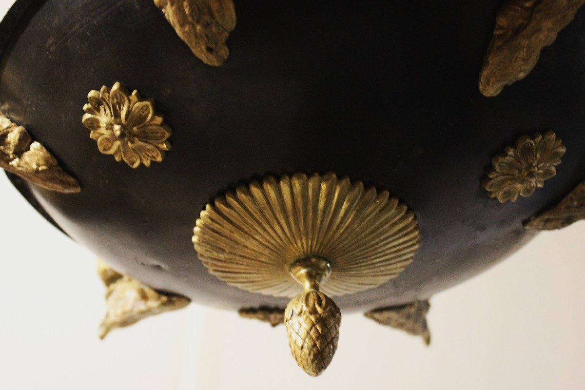 Empire Hanging Lamp, Patinated And Gilded Bronze.-photo-2