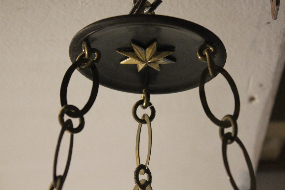 Empire Hanging Lamp, Patinated And Gilded Bronze.-photo-1