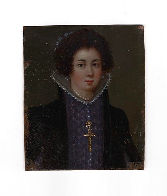 Portrait Of A Young Woman Of The 17th Century, Oil Painting On Copper Foil-photo-2