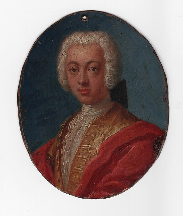 Oil Painting On Copper, Depicting A Young And Elegant Man From The 18th Century.-photo-2