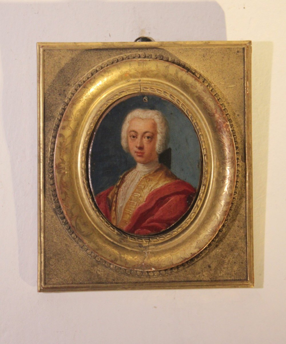 Oil Painting On Copper, Depicting A Young And Elegant Man From The 18th Century.