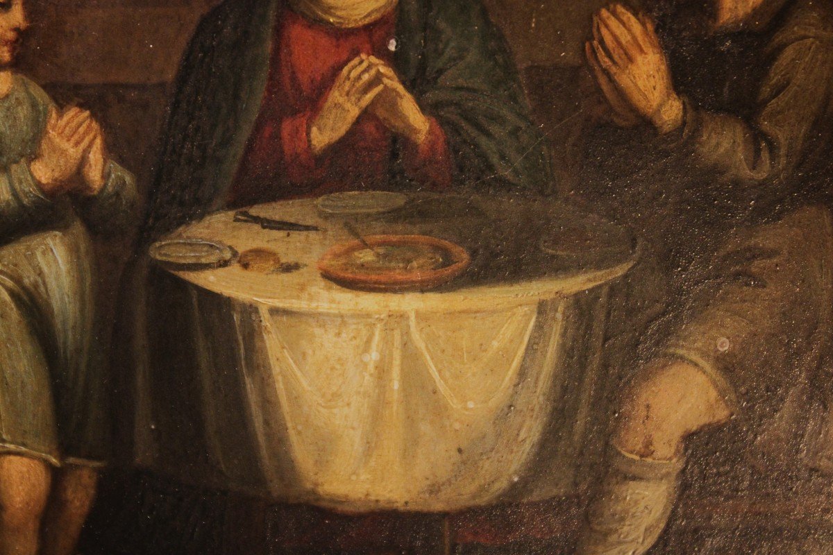 Sainte Famille à Table - Huile Sur Cuivre, XIXe Siècle.-photo-2