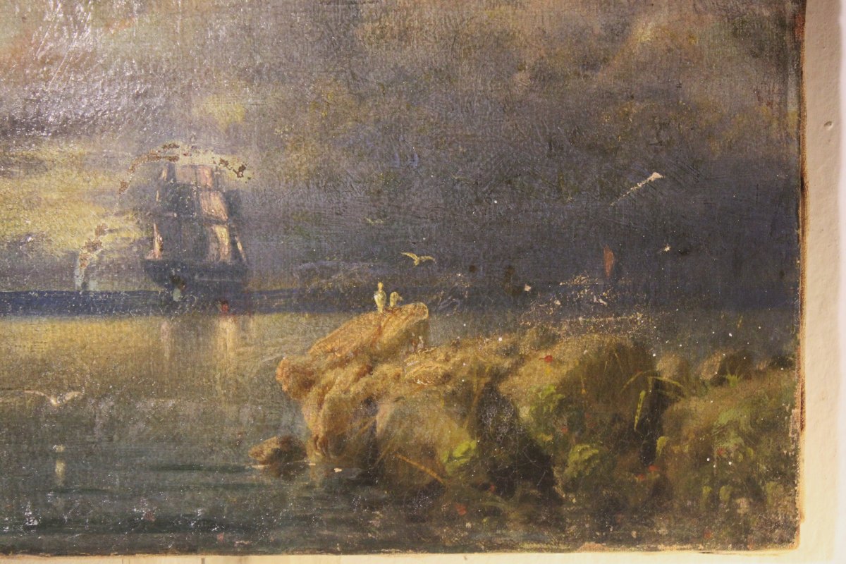 Par Rubelli Egidio | Marina Au Crépuscule, Peinture à l'Huile Sur Toile-photo-4