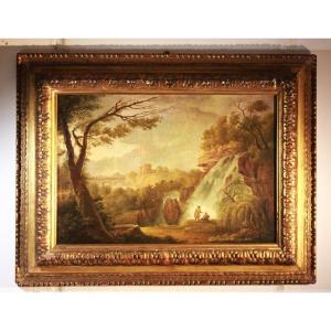 Anonymous 19th Century Landscape With Waterfalls - Oil Painting On Canvas.