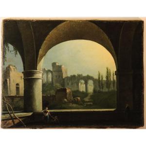 Anonyme Du 19e Siècle | Paysage Avec Arcades Et Ruines - Peinture à l'Huile