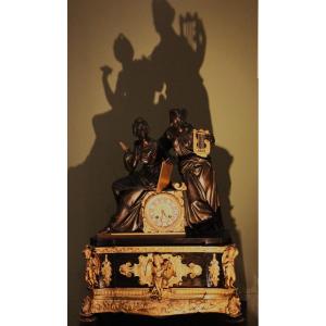 Important And Large Mantel Clock With Two Muses.  Second Half Of The 19th Century. 