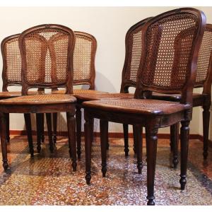 18th-century Carved Walnut And Vienna Straw Chairs, Group Of 6.