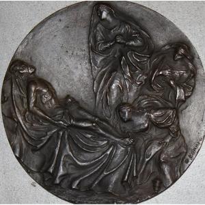 Bruno Boari (1896-1964) Lamentation - Médaillon En Bronze En Relief