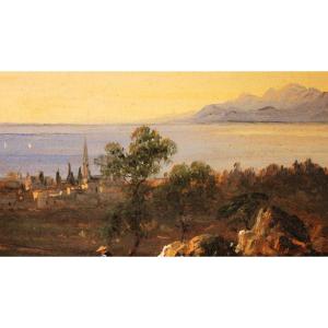 ‘view Of Cannes’ Signed J.d Oil On Cardboard