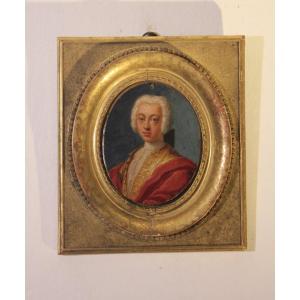 Oil Painting On Copper, Depicting A Young And Elegant Man From The 18th Century.