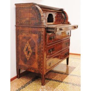 Rare Roll-top Desk, Emilia-romagna/lombardy 18th Century.