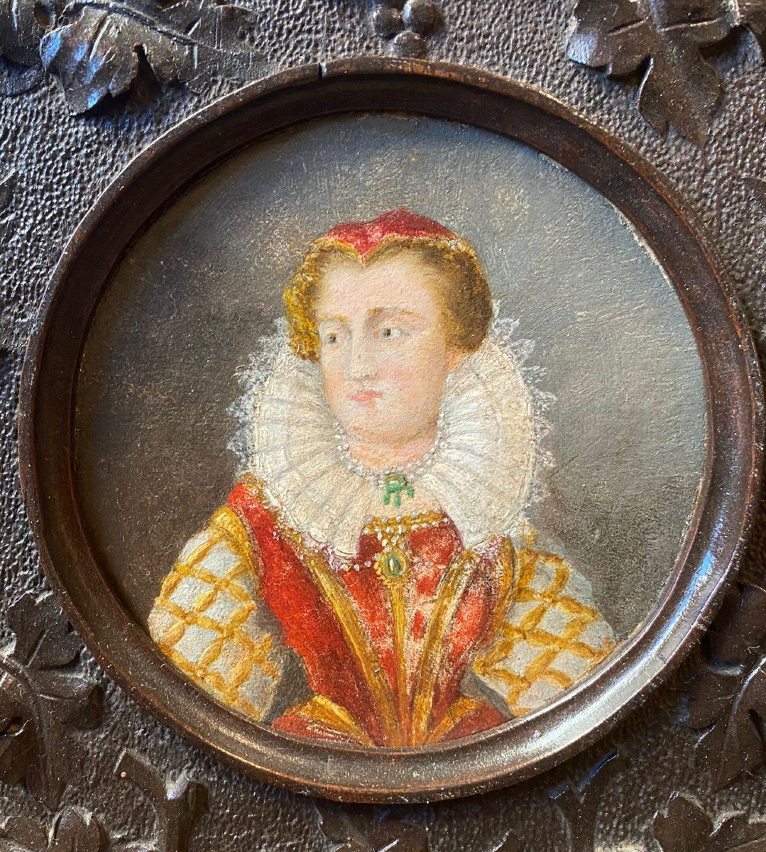 7 Portraits à L’huile Sur Bois, Représentant Des Nobles, XIXe Siècle.-photo-4