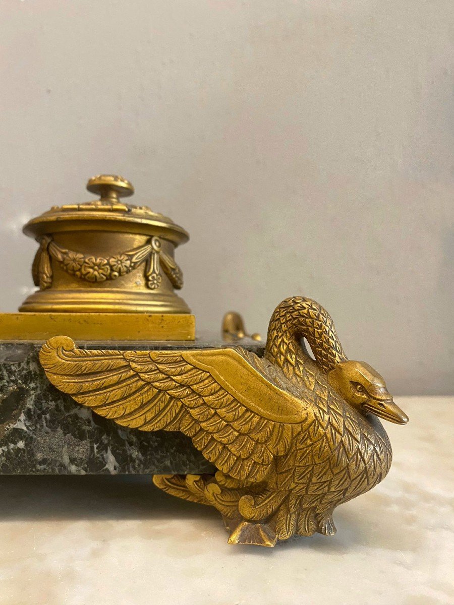 Inkwell In Gilded Bronze And Marble.-photo-4