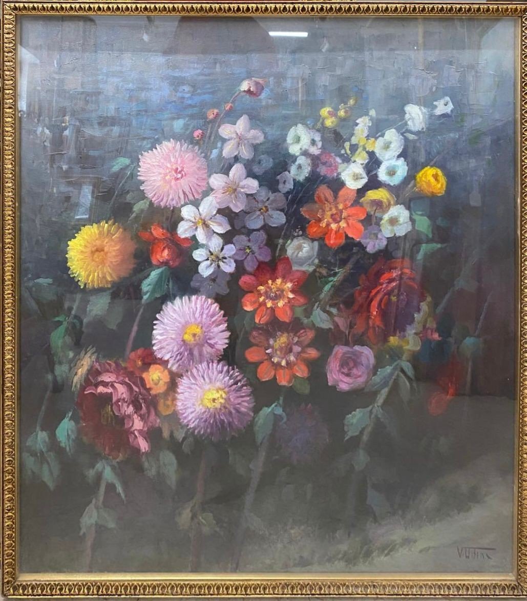 Still Life Of Flowers, Signed Vincenzo Udine.