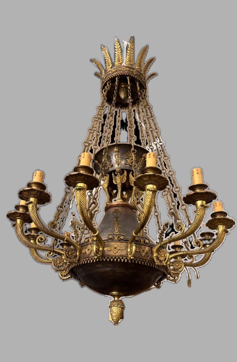 Large Empire Style Bronze Chandelier, Napoleon III-photo-3