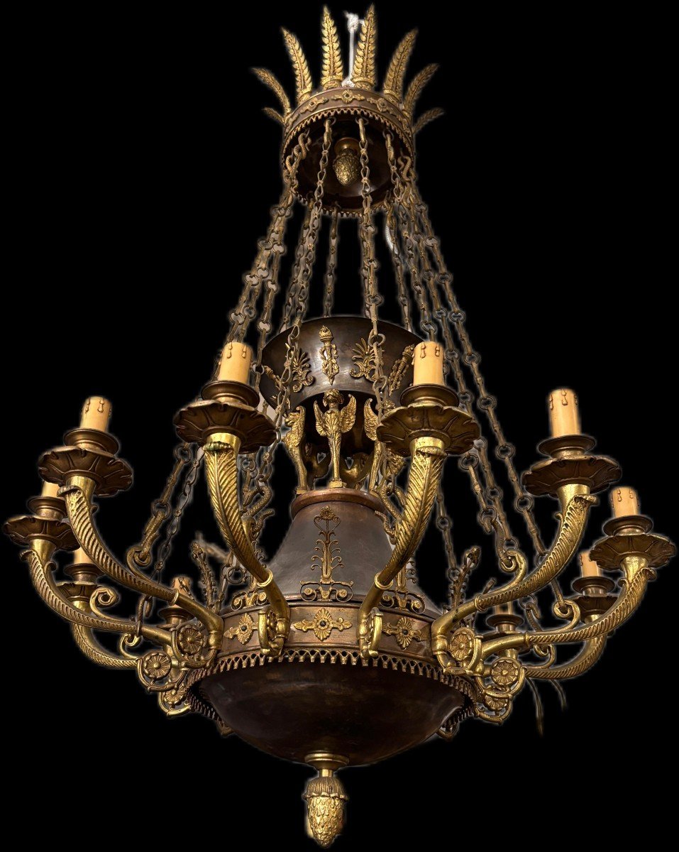 Large Empire Style Bronze Chandelier, Napoleon III