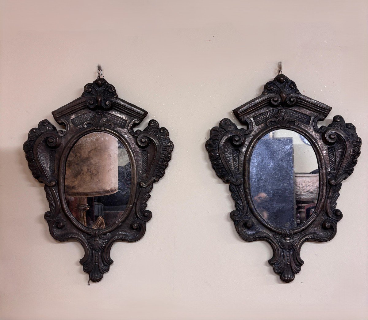 Pair Of Mirrors In Silver Metal, Louis XV Style