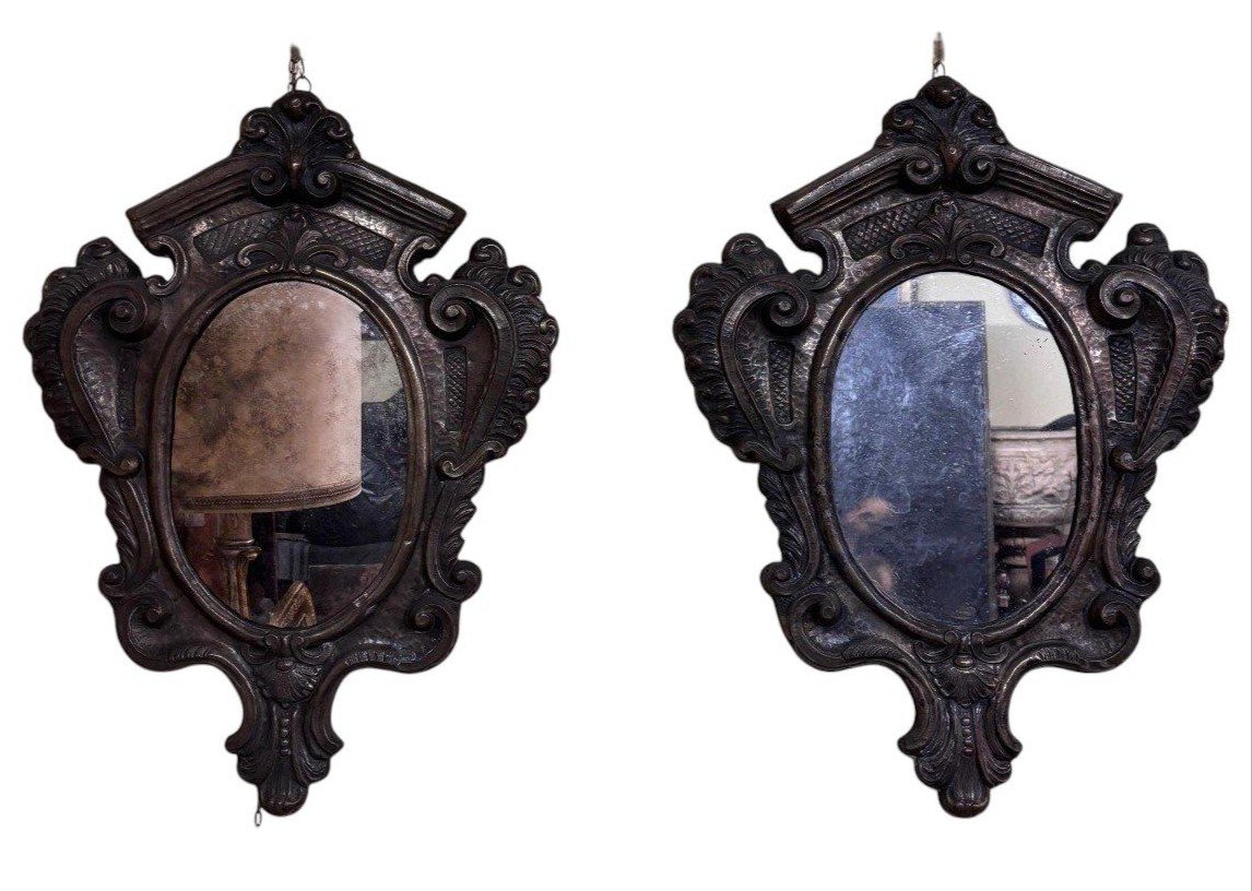 Pair Of Mirrors In Silver Metal, Louis XV Style