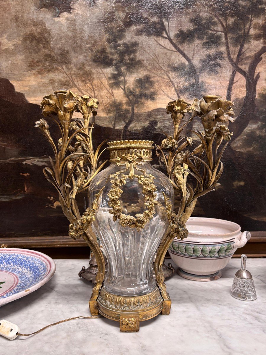 Large Lamp With Crystal And Gilded Bronze Vase-photo-1